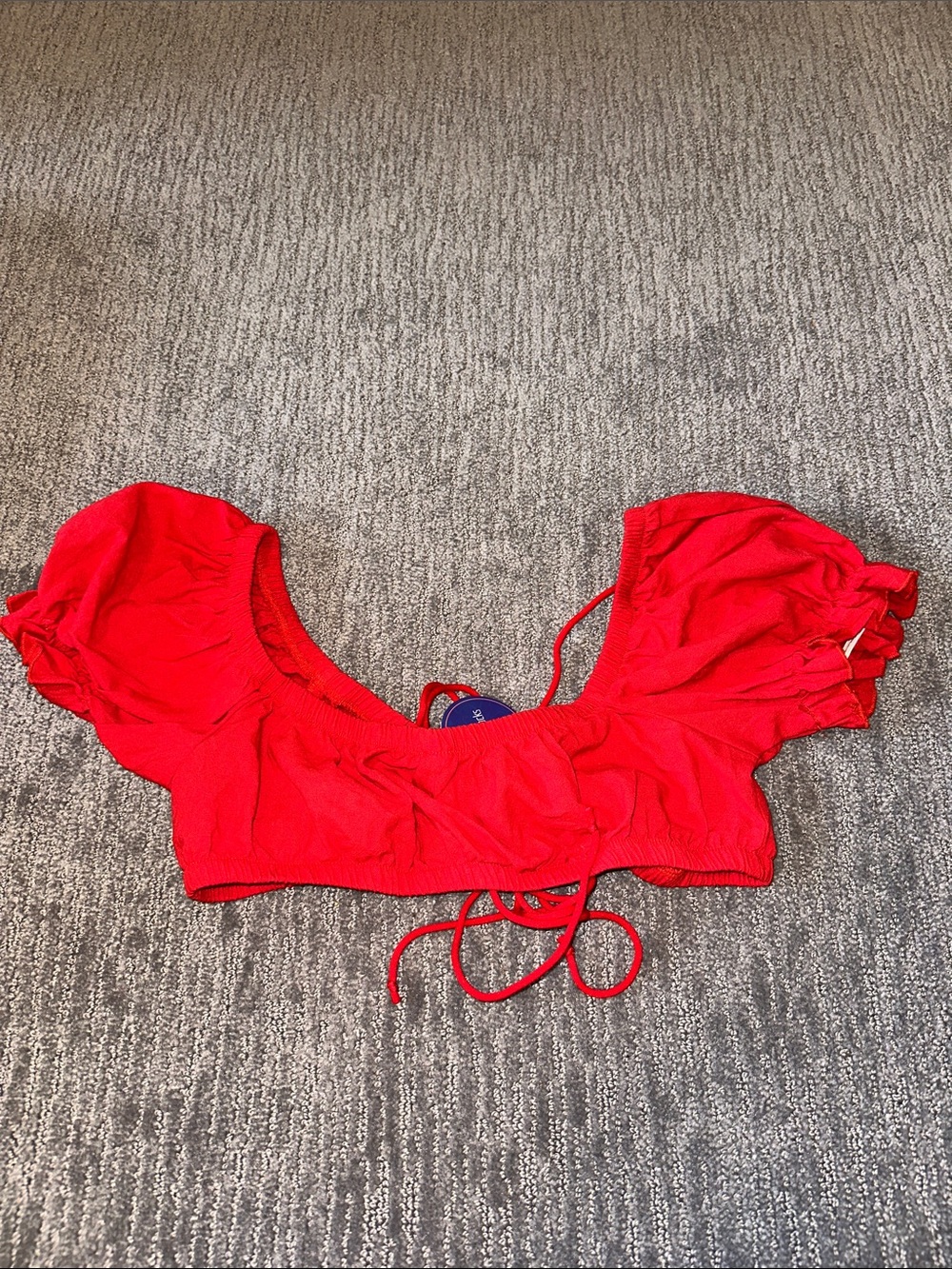 Red Puff-Sleeve Crop Camisole with Front Tie